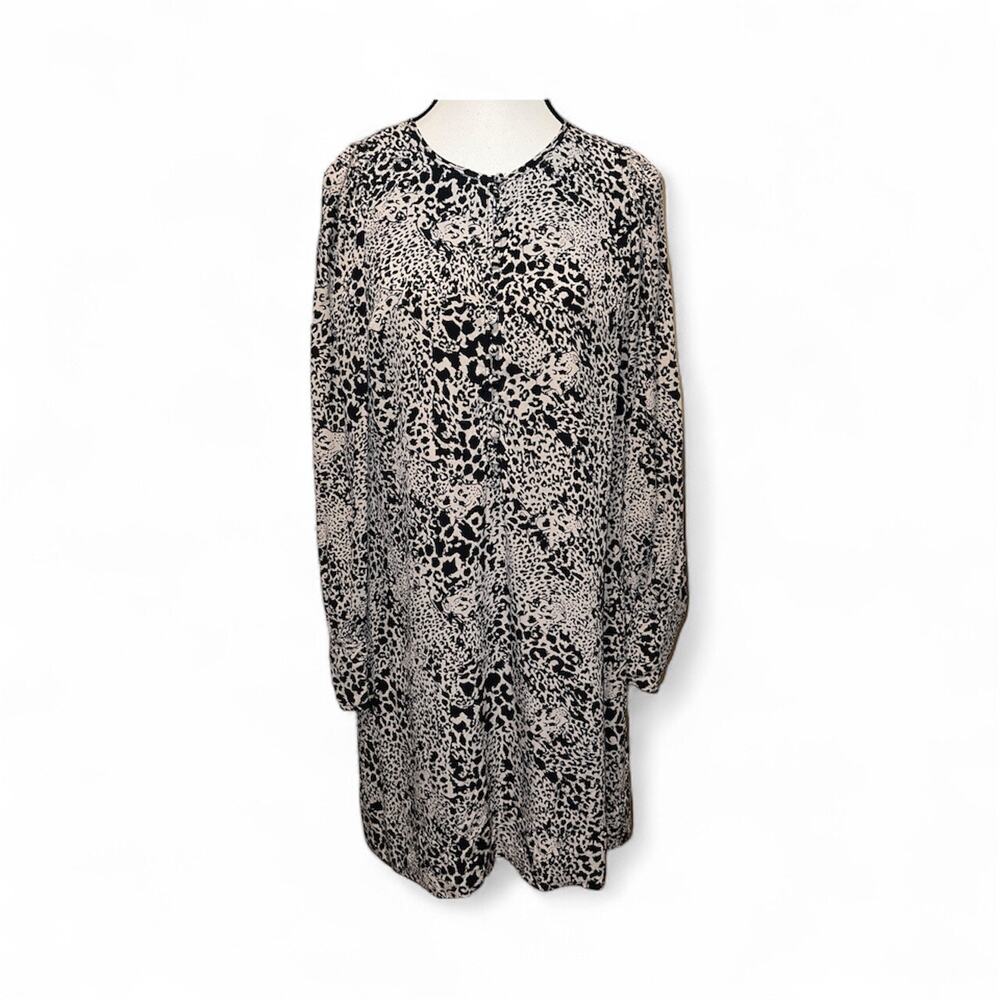 Rebecca Taylor Leopard 100% Silk A-Line Long Sleeve Button Up Shift Dress Size 8 - Picture 3 of 16